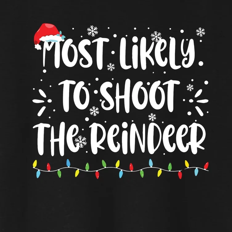 Funny Reindeer Family Christmas Holiday Santa Hat Xmas Women's Crop Top Tee