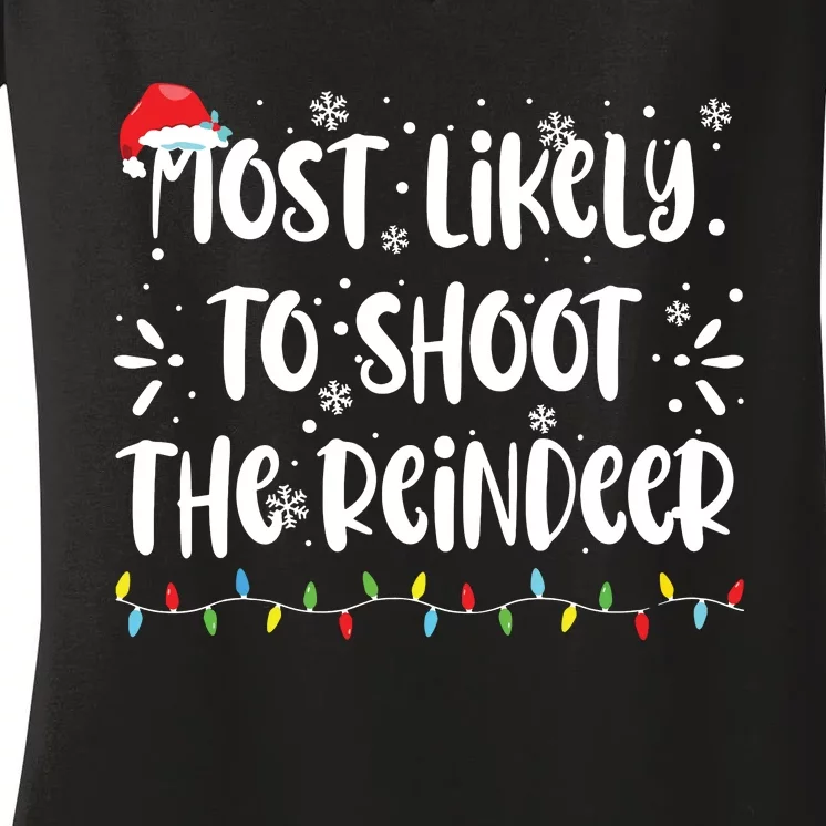 Funny Reindeer Family Christmas Holiday Santa Hat Xmas Women's V-Neck T-Shirt