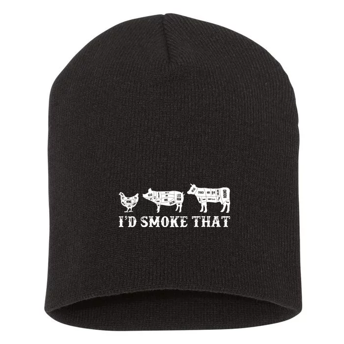 Funny Retro Grilling BBQ Smoker Chef Dad GiftI'd Smoke That Short Acrylic Beanie