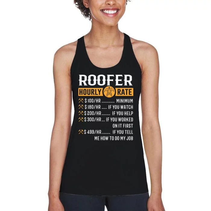 Funny Roofer Gifts Roofer Hourly Rate Women's Racerback Tank