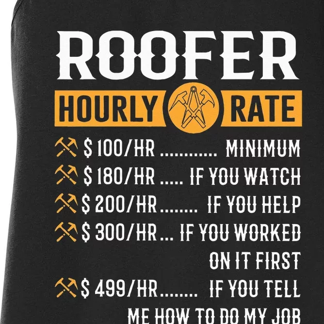 Funny Roofer Gifts Roofer Hourly Rate Women's Racerback Tank