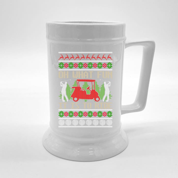 Funny Ride Golf Cart Ugly Christmas Sweater Golfing Golfer Funny Gift Front & Back Beer Stein