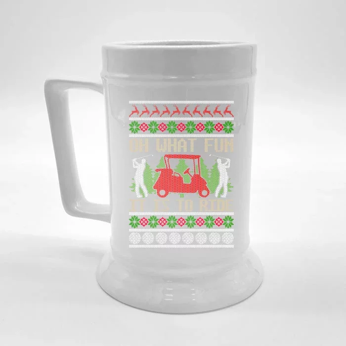 Funny Ride Golf Cart Ugly Christmas Sweater Golfing Golfer Funny Gift Front & Back Beer Stein