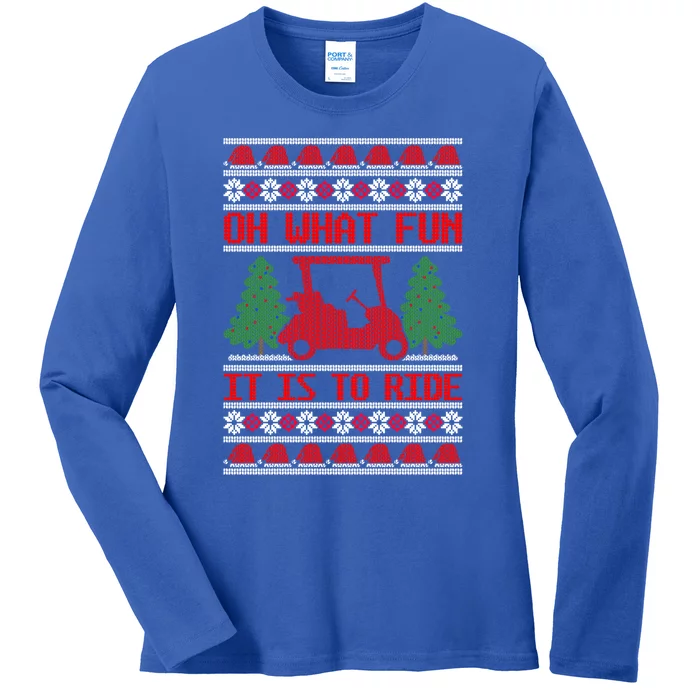 Funny Ride Golf Cart Ugly Christmas Sweater Golfing Golfer Gift Ladies Long Sleeve Shirt