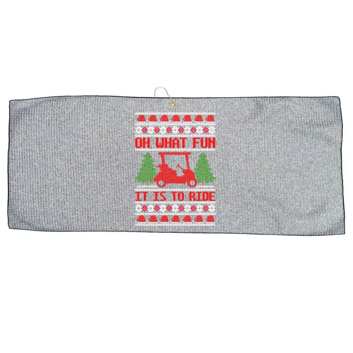 Funny Ride Golf Cart Ugly Christmas Sweater Golfing Golfer Gift Large Microfiber Waffle Golf Towel