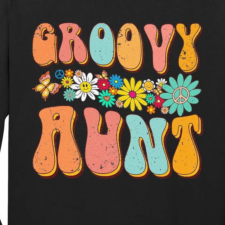 Funny Retro Groovy Birthday Family Matching Cute Groovy Aunt Tall Long Sleeve T-Shirt