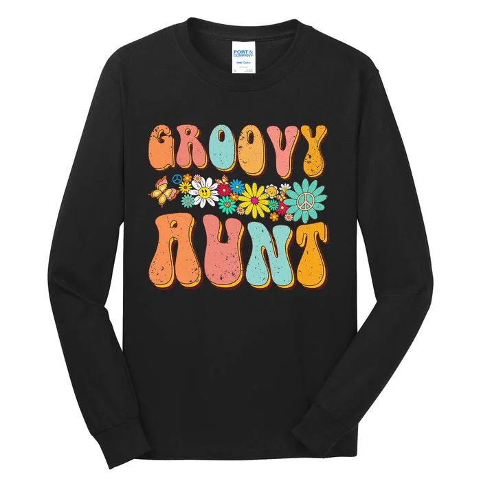 Funny Retro Groovy Birthday Family Matching Cute Groovy Aunt Tall Long Sleeve T-Shirt