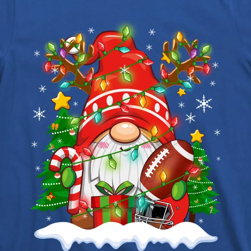 Funny Reindeer Gnome And Football Ball Christmas Lights Xmas Gift T-Shirt