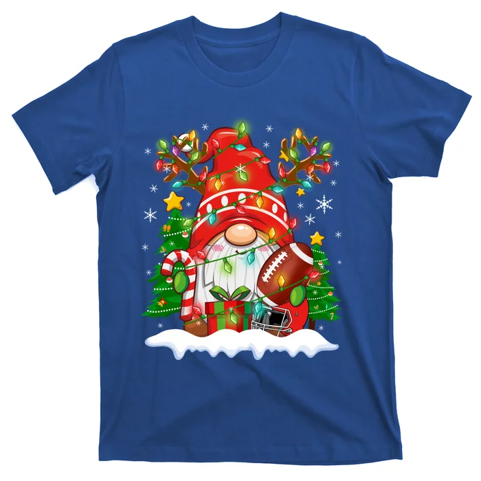 Funny Reindeer Gnome And Football Ball Christmas Lights Xmas Gift T-Shirt