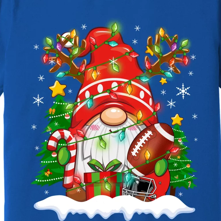 Funny Reindeer Gnome And Football Ball Christmas Lights Xmas Gift Premium T-Shirt