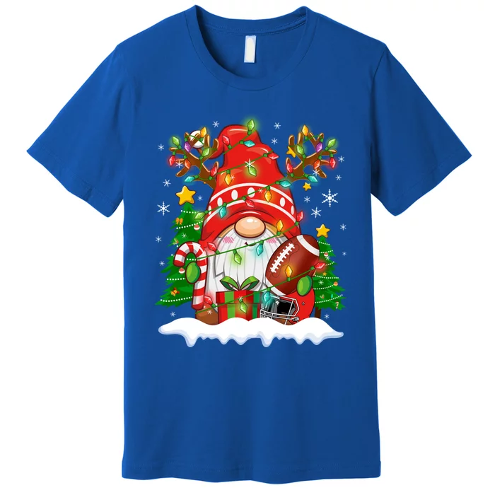 Funny Reindeer Gnome And Football Ball Christmas Lights Xmas Gift Premium T-Shirt