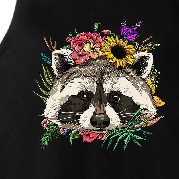 Floral Raccoon Gardening Botanical Plant Flower Trash Panda Ladies Tri-Blend Wicking Tank