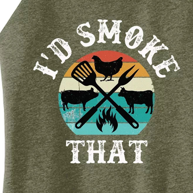 Funny Retro Grilling BBQ Smoker Chef Dad GiftId Smoke That Women’s Perfect Tri Rocker Tank