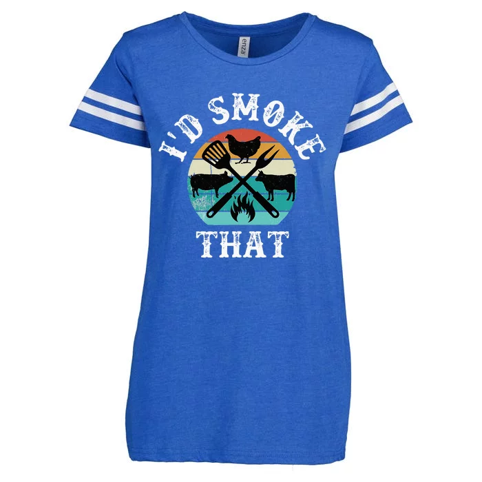 Funny Retro Grilling BBQ Smoker Chef Dad GiftId Smoke That Enza Ladies Jersey Football T-Shirt