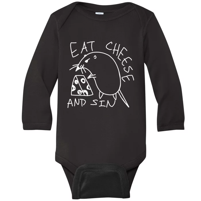 Funny Rat Gift Eat Cheese And Sin Mouse Meme Baby Long Sleeve Bodysuit