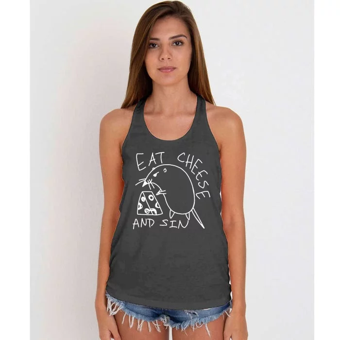 Funny Rat Gift Eat Cheese And Sin Mouse Meme Women's Knotted Racerback Tank