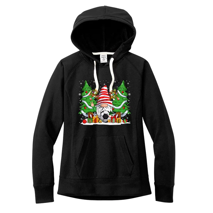 Funny Reindeer Gnome And Soccer Ball Christmas Lights Xmas Pjs Gift Women's Fleece Hoodie