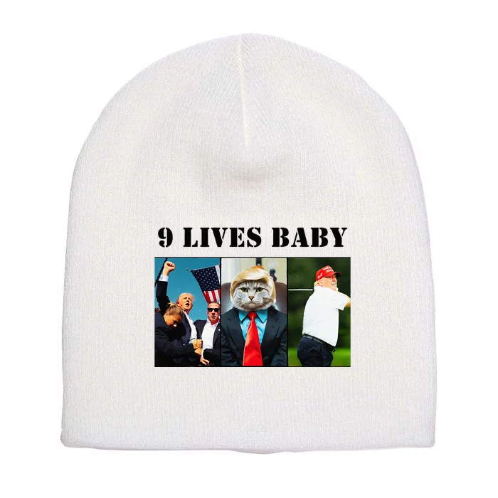 Funny Retro Groovy Cat Trump 9 Lives Baby Short Acrylic Beanie