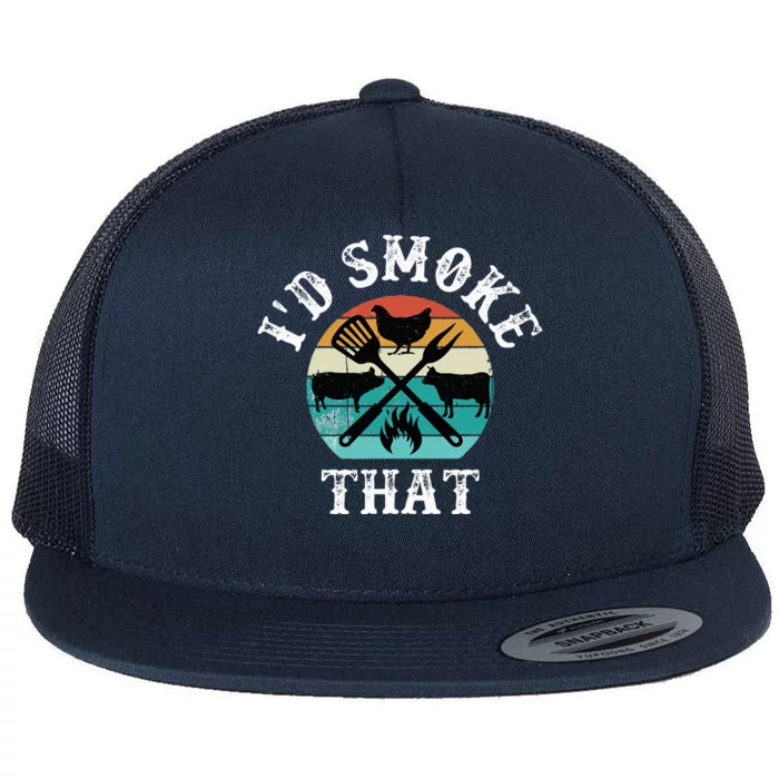 Funny Retro Grilling BBQ Smoker Chef Dad GiftId Smoke That Flat Bill Trucker Hat