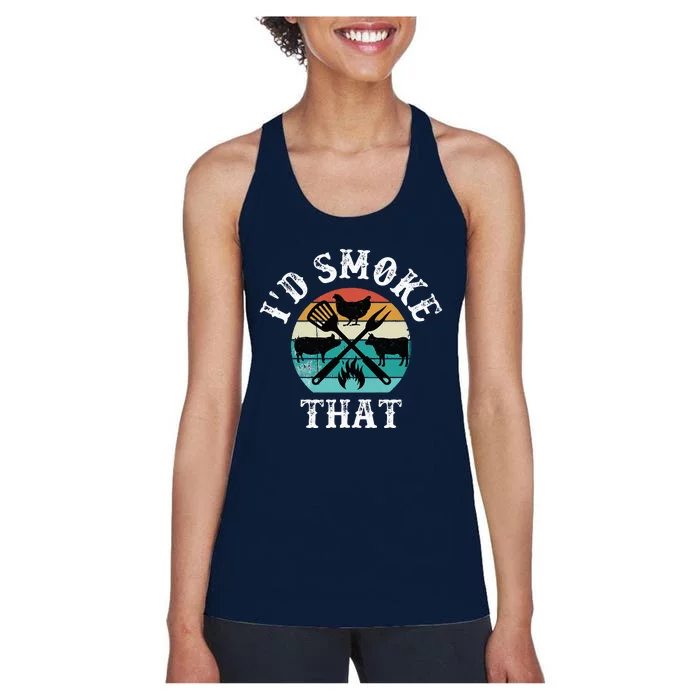 Funny Retro Grilling BBQ Smoker Chef Dad GiftId Smoke That Women's Racerback Tank