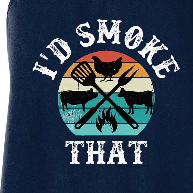 Funny Retro Grilling BBQ Smoker Chef Dad GiftId Smoke That Women's Racerback Tank