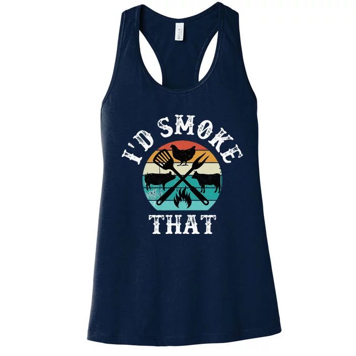 Funny Retro Grilling BBQ Smoker Chef Dad GiftId Smoke That Women's Racerback Tank