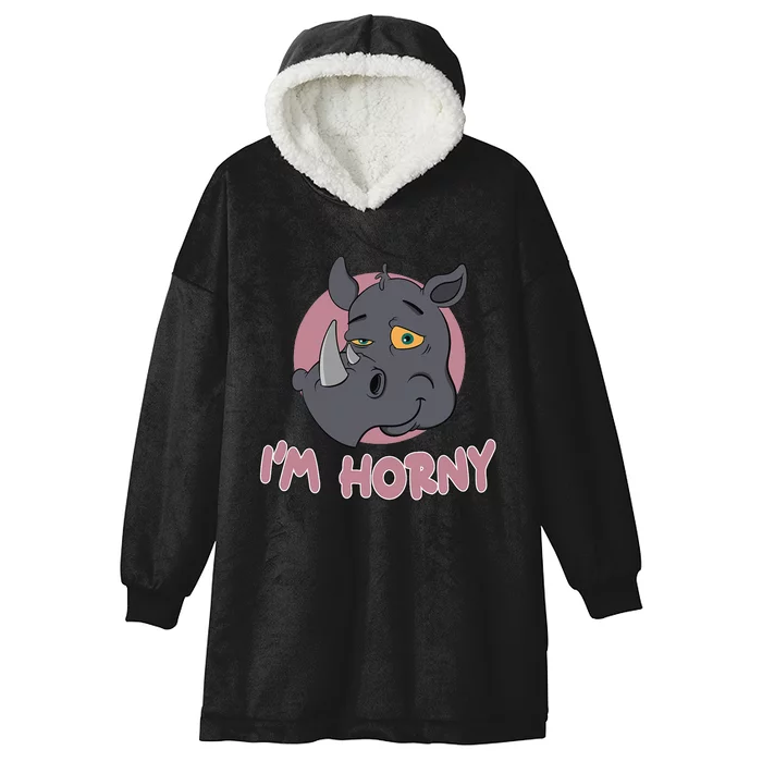 Funny Rhino Gift Rhinoceros Endangered Fat Unicorn I'm Horny Hooded Wearable Blanket