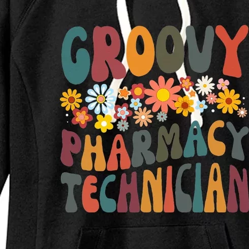 Floral Retro Groovy Hilarious Pharmacy Technician Pharmacist Women's Fleece Hoodie