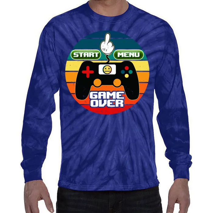 Funny Retro Game Over Gamer Tie-Dye Long Sleeve Shirt