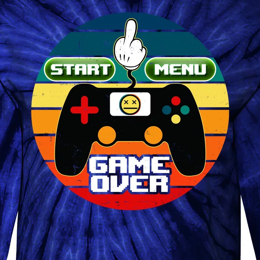 Funny Retro Game Over Gamer Tie-Dye Long Sleeve Shirt