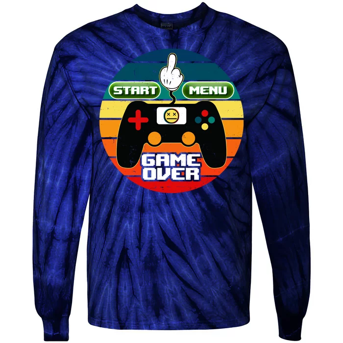 Funny Retro Game Over Gamer Tie-Dye Long Sleeve Shirt