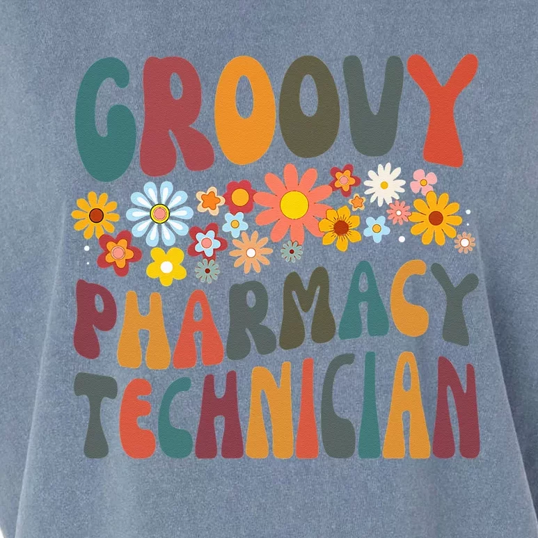 Floral Retro Groovy Hilarious Pharmacy Technician Pharmacist Garment-Dyed Women's Muscle Tee