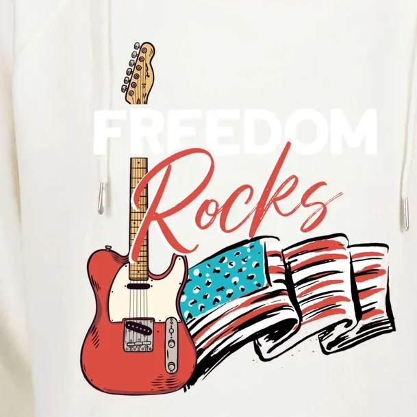 Freedom Rocks Gift Patriotic American Flag Outfit 4th Of July Gift Womens Funnel Neck Pullover Hood