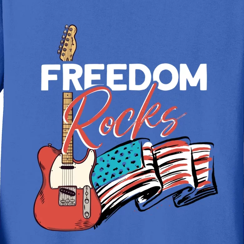 Freedom Rocks Gift Patriotic American Flag Outfit 4th Of July Gift Kids Long Sleeve Shirt