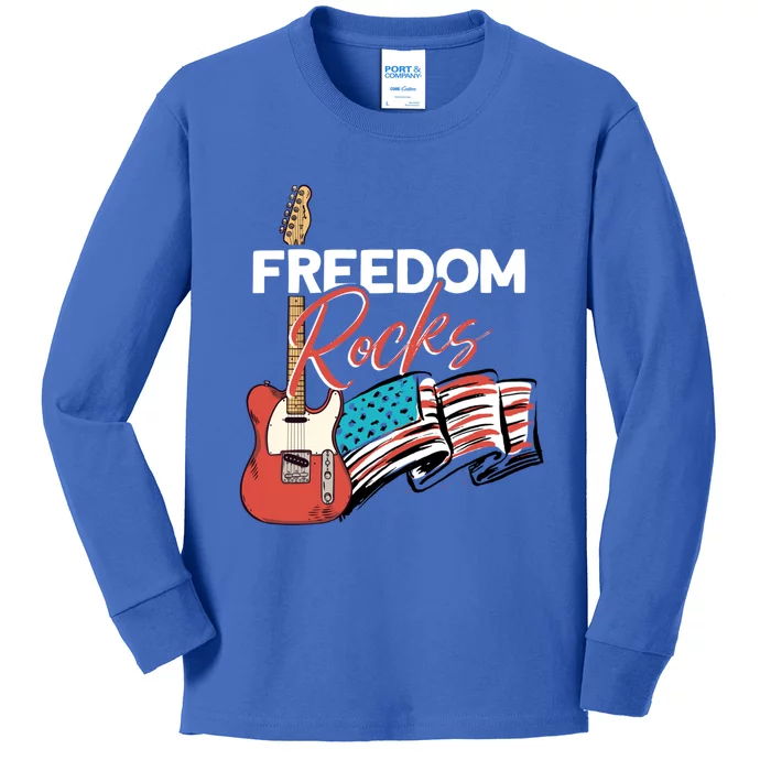 Freedom Rocks Gift Patriotic American Flag Outfit 4th Of July Gift Kids Long Sleeve Shirt