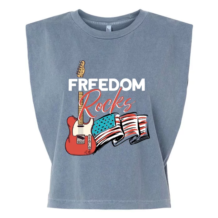 Freedom Rocks Gift Patriotic American Flag Outfit 4th Of July Gift Garment-Dyed Women's Muscle Tee