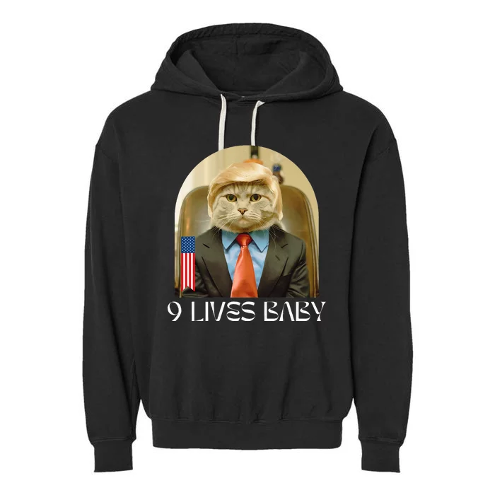 Funny Retro Groovy Cat Trump 9 Lives Baby Garment-Dyed Fleece Hoodie