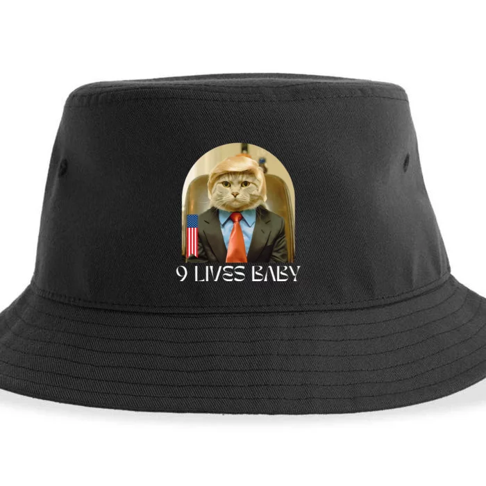 Funny Retro Groovy Cat Trump 9 Lives Baby Sustainable Bucket Hat