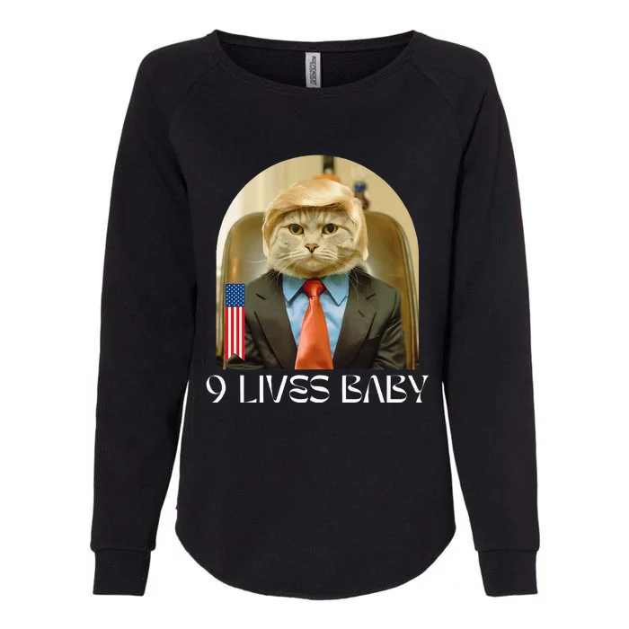 Funny Retro Groovy Cat Trump 9 Lives Baby Womens California Wash Sweatshirt