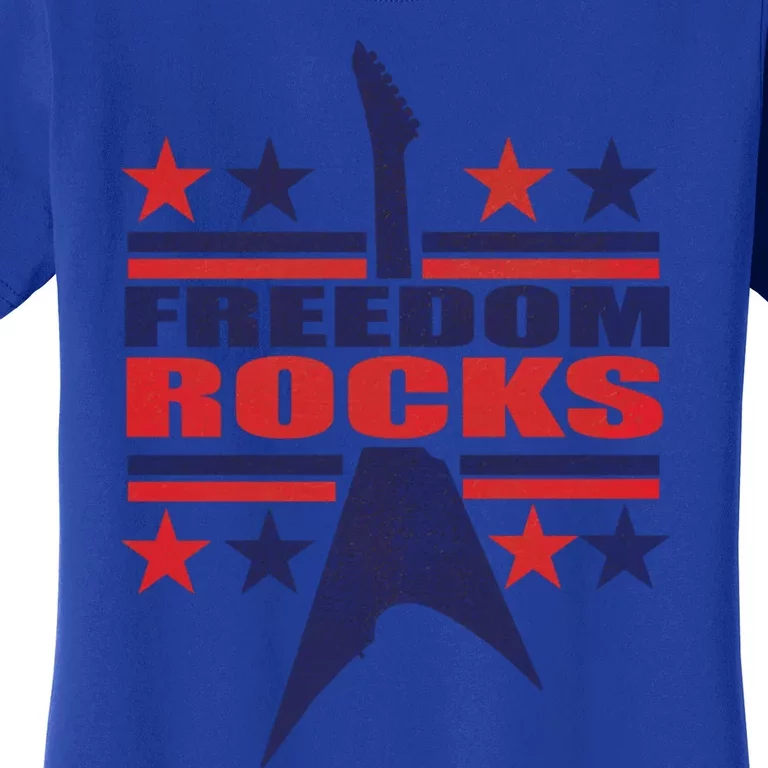 Freedom Rocks Guitar With Red Blue Stripes Stars Usa Flag Gift Women's T-Shirt