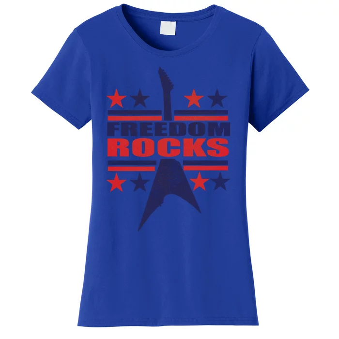 Freedom Rocks Guitar With Red Blue Stripes Stars Usa Flag Gift Women's T-Shirt