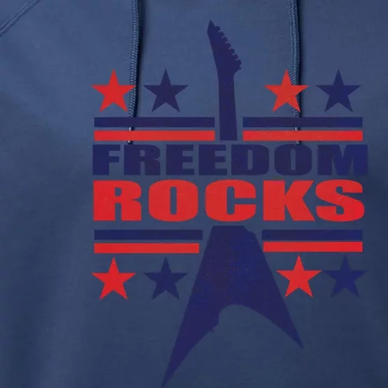 Freedom Rocks Guitar With Red Blue Stripes Stars Usa Flag Gift Performance Fleece Hoodie