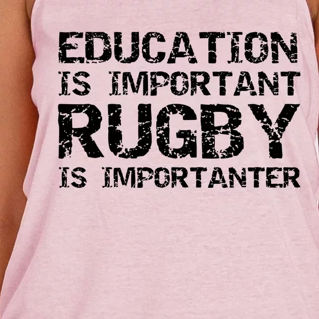 Funny Rugby Gift Education Is Important Rugby Is Importanter Women's Knotted Racerback Tank