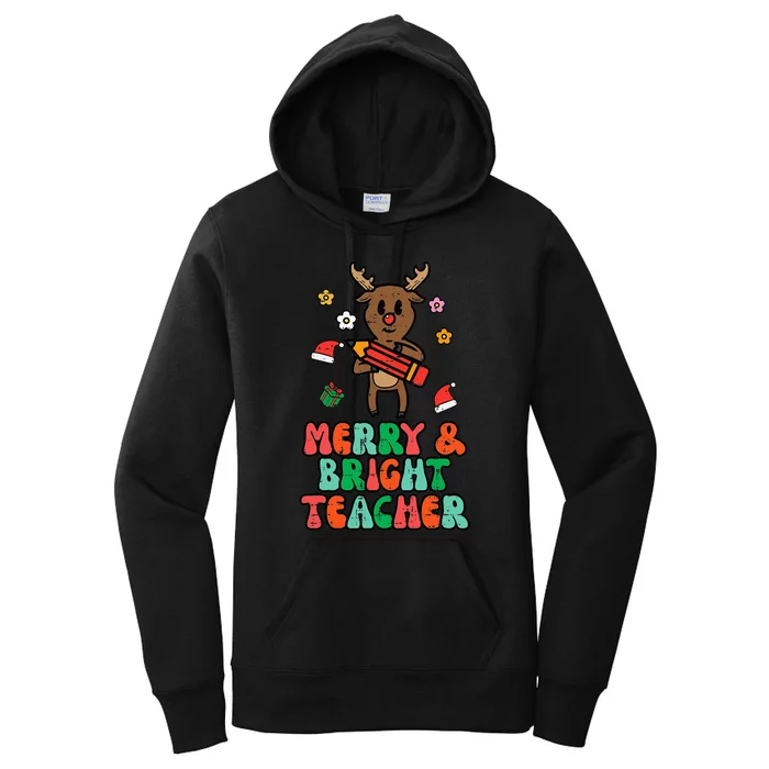 Festive Reindeer Holiday Teacher Retro Xmas Design Women's Pullover Hoodie