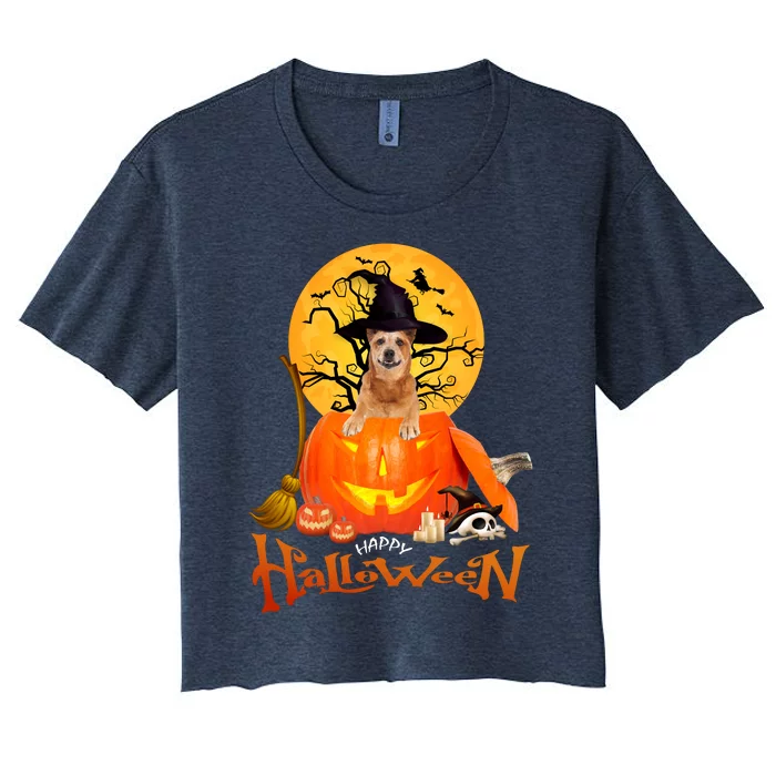 Funny Red Heeler Spooky Halloween Women's Crop Top Tee