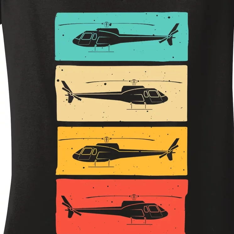 Funny Retro Helicopter Gift For  Wo Helicopter Pilot Women's V-Neck T-Shirt