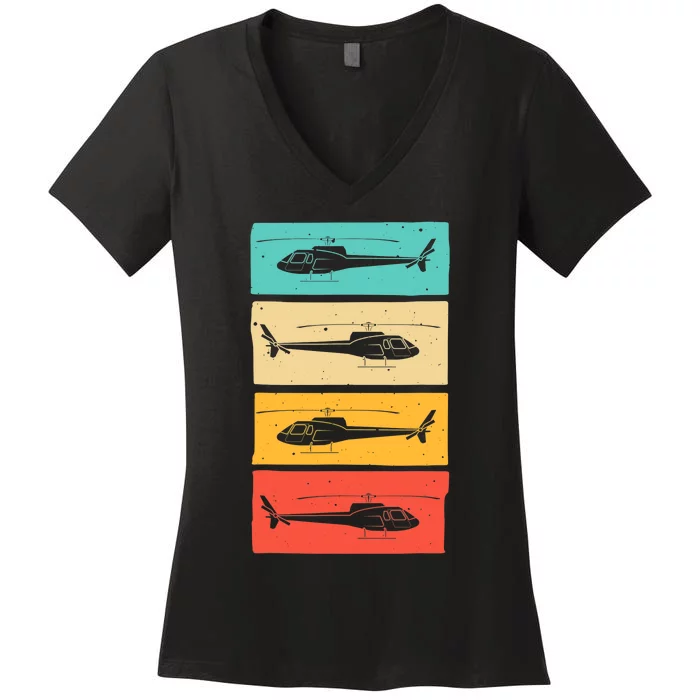 Funny Retro Helicopter Gift For  Wo Helicopter Pilot Women's V-Neck T-Shirt