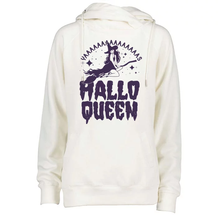 Funny Retro Halloween Yaaas Hallo Queen Witch Womens Funnel Neck Pullover Hood