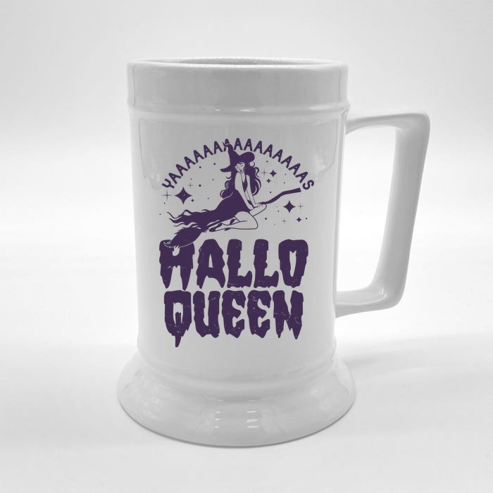 Funny Retro Halloween Yaaas Hallo Queen Witch Front & Back Beer Stein