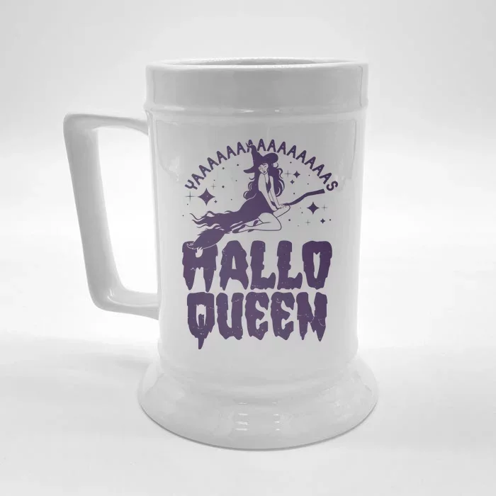 Funny Retro Halloween Yaaas Hallo Queen Witch Front & Back Beer Stein